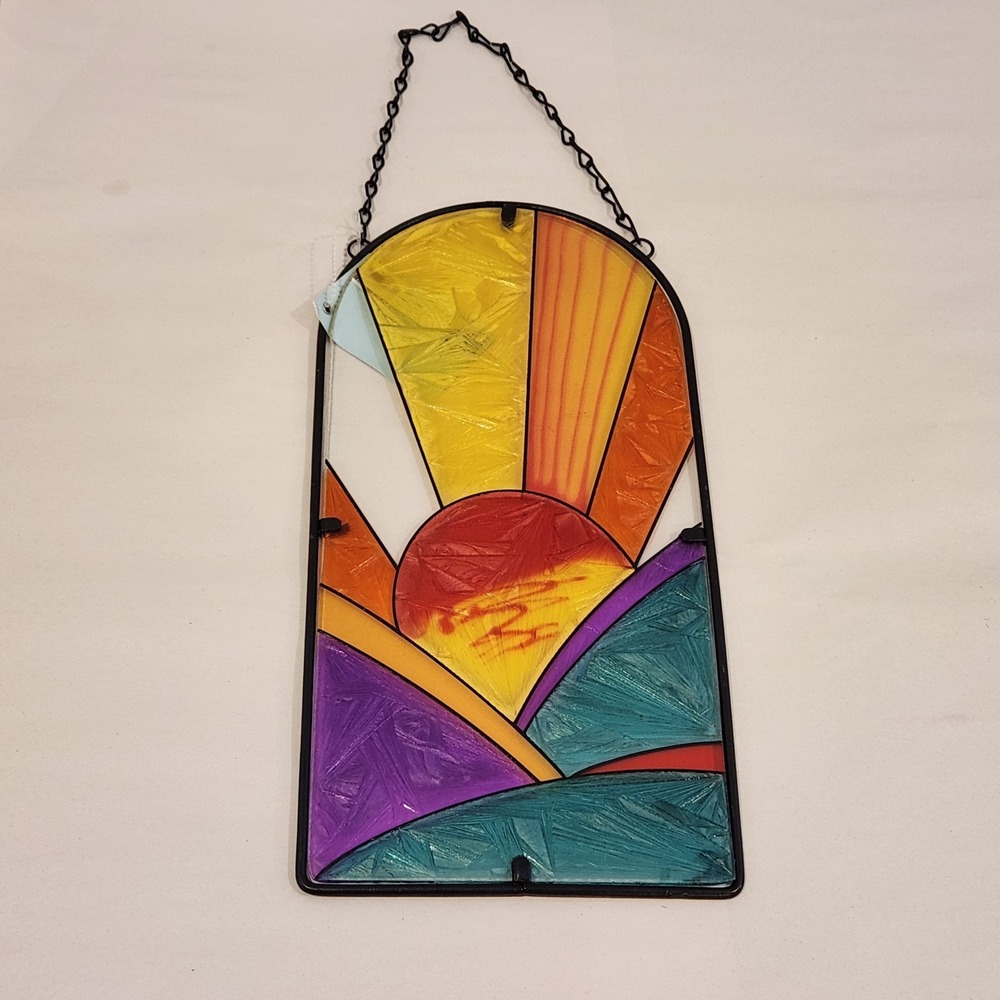 Colorful Stained Glass Sunrise Sunset Suncatcher Wall Hanging (6.5"x13.25")